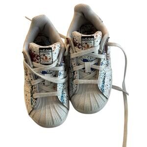Adidas Youth Paint Splattered Superstar Lace Up Sneaker Shoes Size 9